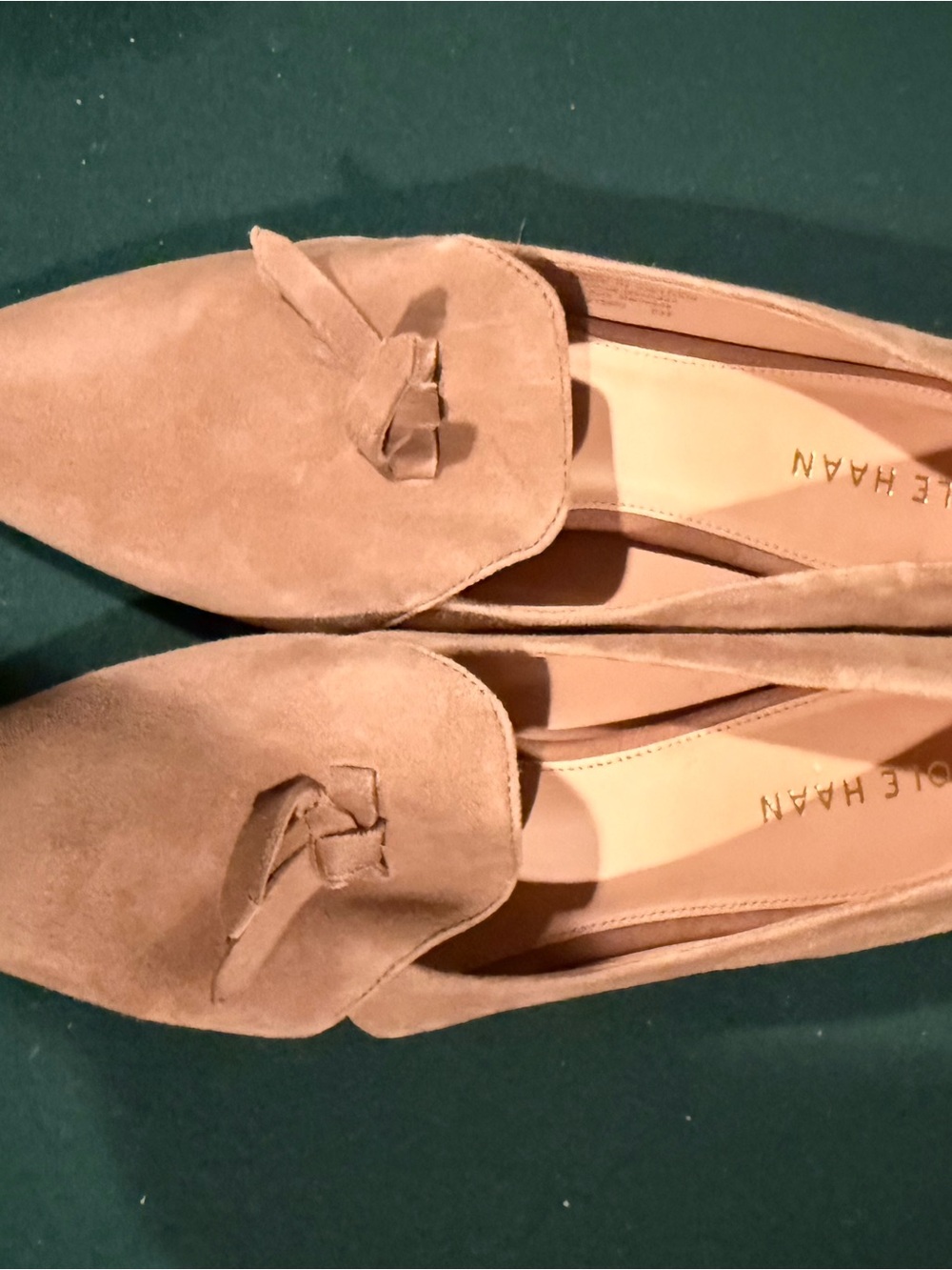 Cole Haan Suede Tassel Loafers in Taupe Beige